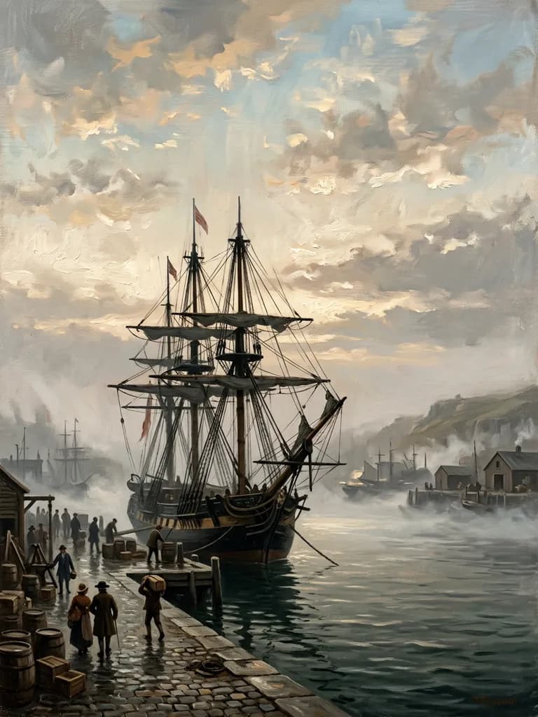 AI-generated book covers example — Historical — ship in harbour, made with Nano Banana 2 on BananaBanana