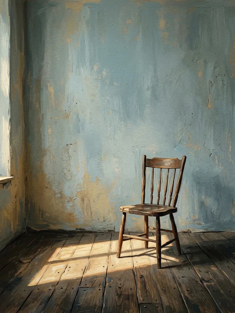 AI-generated book covers example — Literary — empty chair, made with Nano Banana 2 on BananaBanana