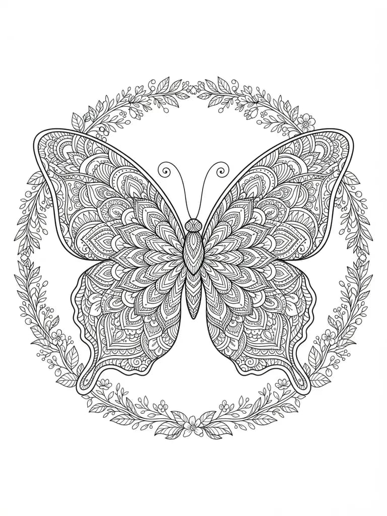 AI-generated coloring pages example — Butterfly mandala, made with Nano Banana 2 Lite on BananaBanana