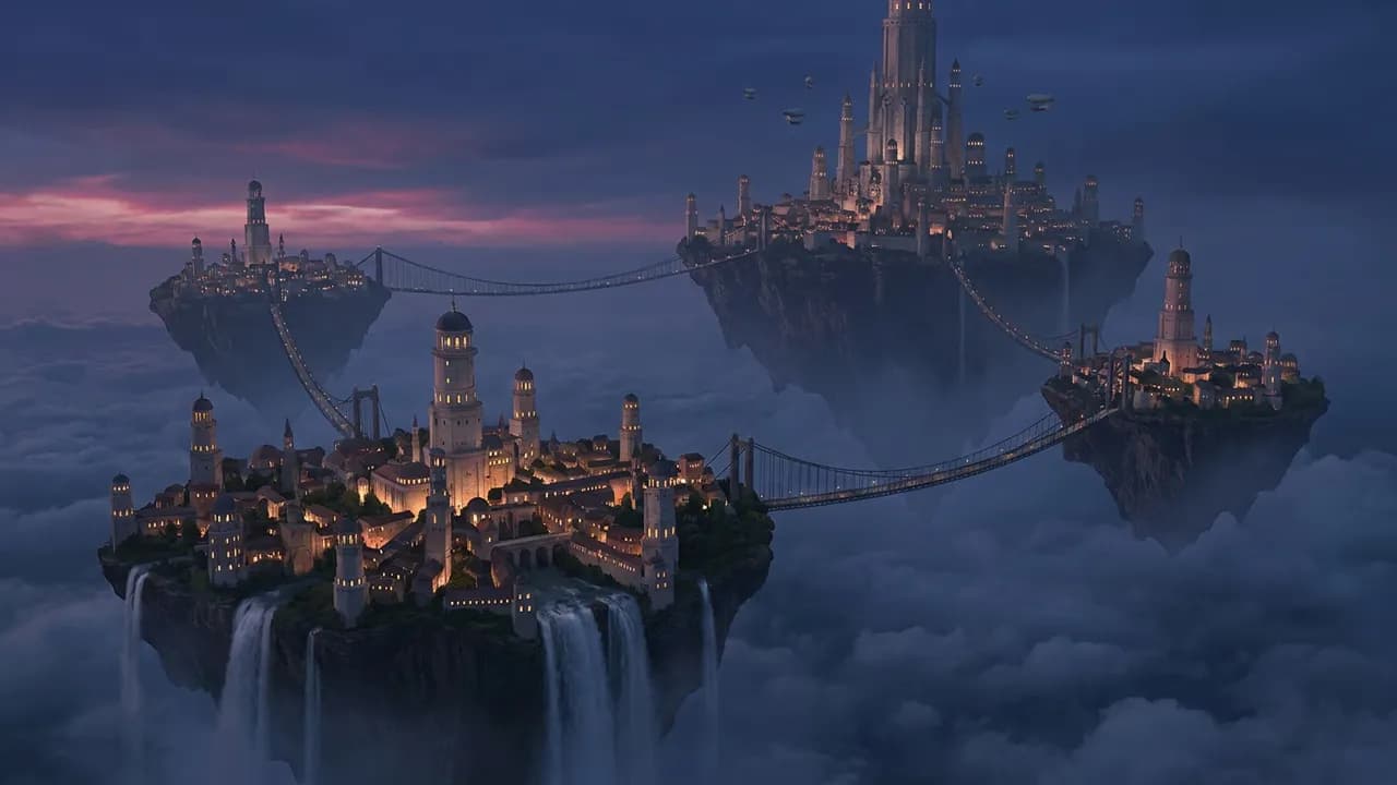 AI-generated fantasy art example — Floating city at dusk, made with Nano Banana Pro on BananaBanana