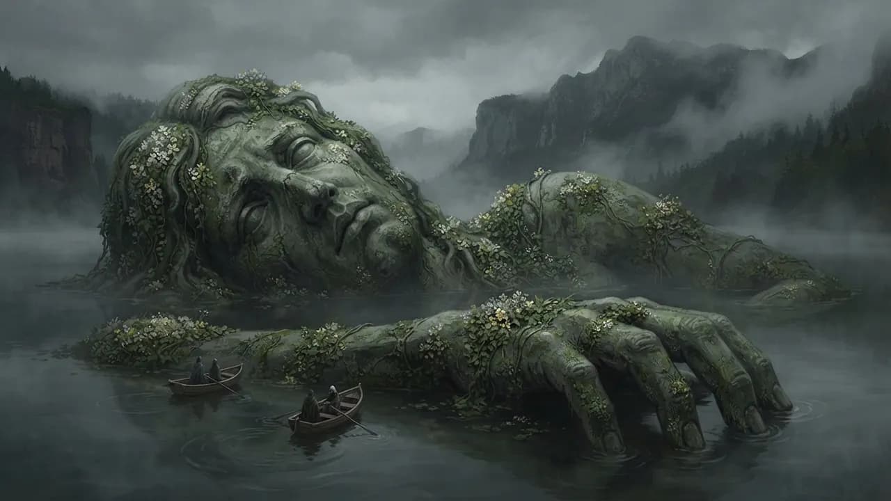 AI-generated fantasy art example — The sunken titan, made with Nano Banana 2 Lite on BananaBanana