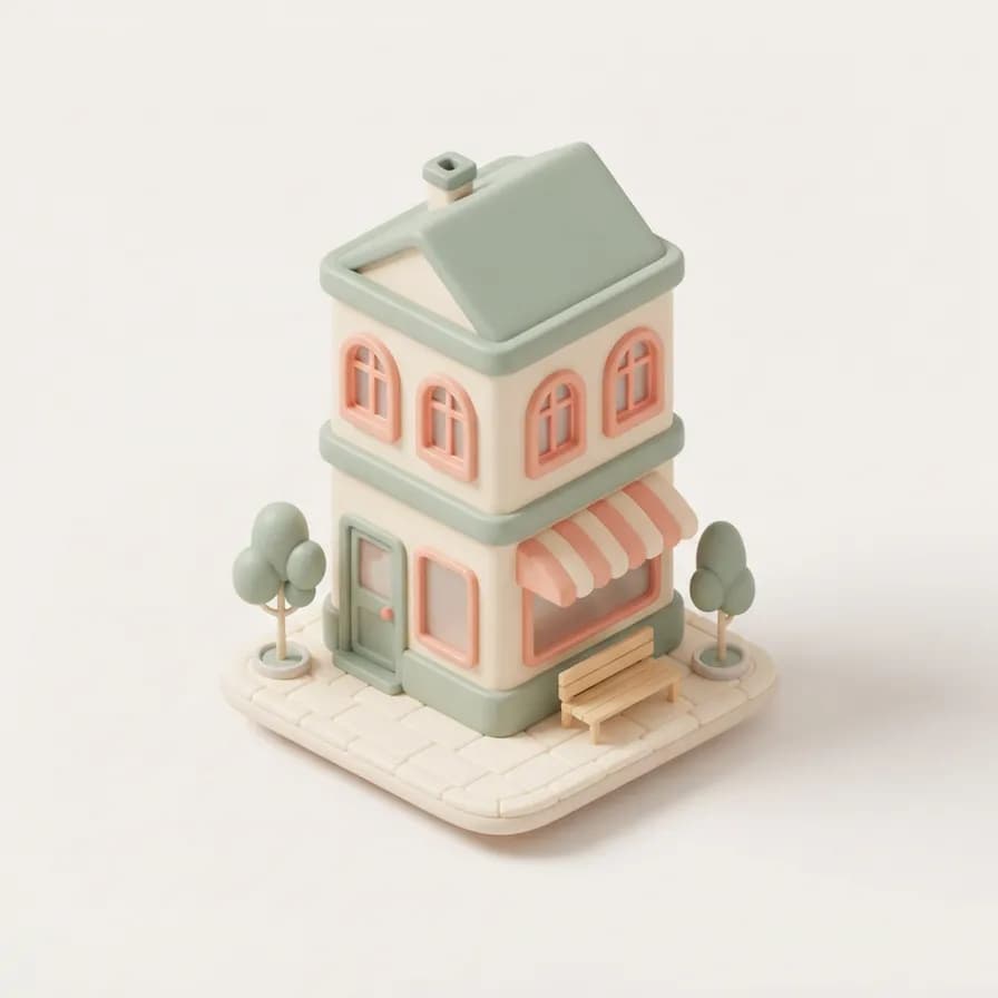AI-generated isometric icons example — Corner shop building, made with Nano Banana 2 Lite on BananaBanana