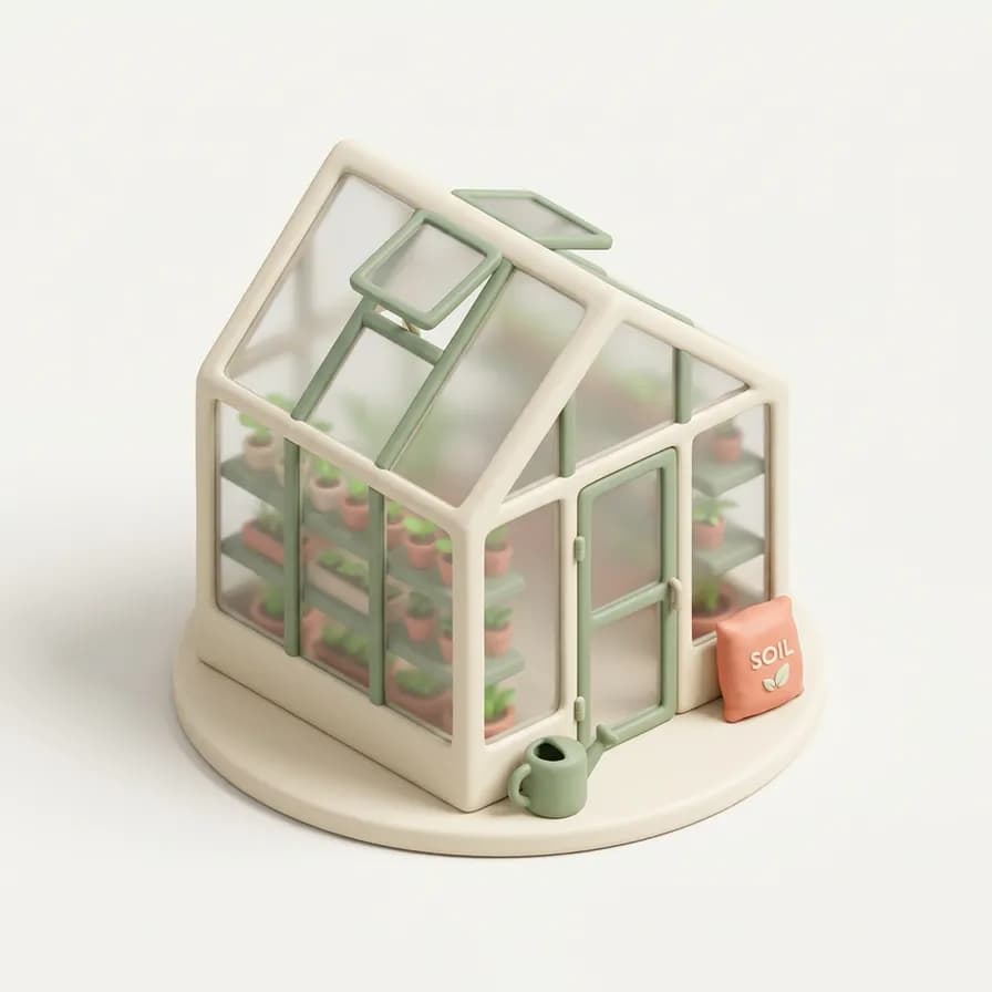 AI-generated isometric icons example — Little greenhouse, made with Nano Banana 2 on BananaBanana
