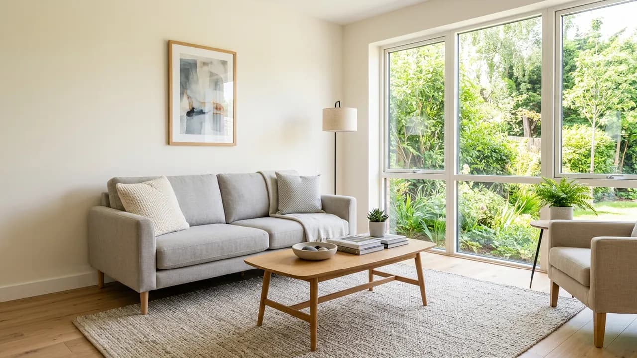 AI-generated real estate example — Virtually staged living room, made with Nano Banana 2 on BananaBanana
