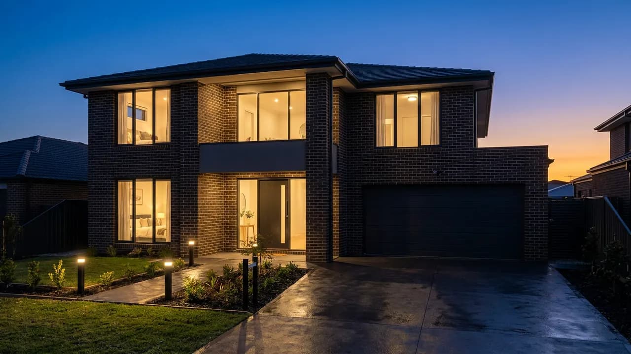 AI-generated real estate example — Twilight hero shot, made with Nano Banana Pro on BananaBanana