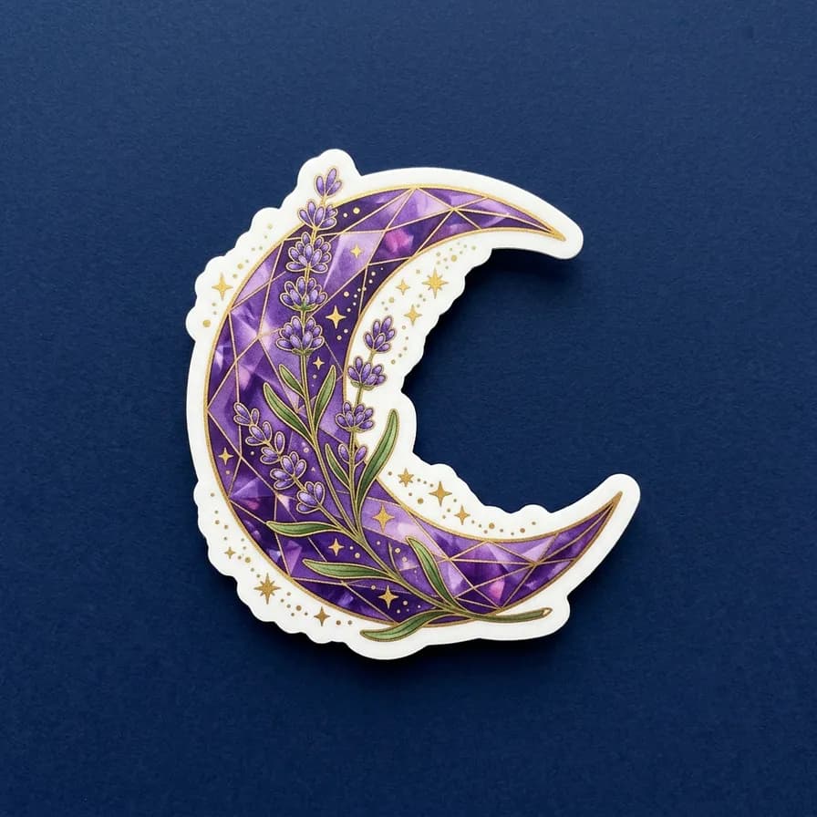 AI-generated stickers example — Mystic crystal moon, made with Nano Banana 2 on BananaBanana