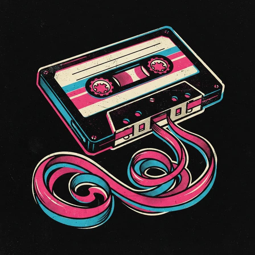 AI-generated t-shirt design example — Retro cassette, made with Nano Banana 2 Lite on BananaBanana