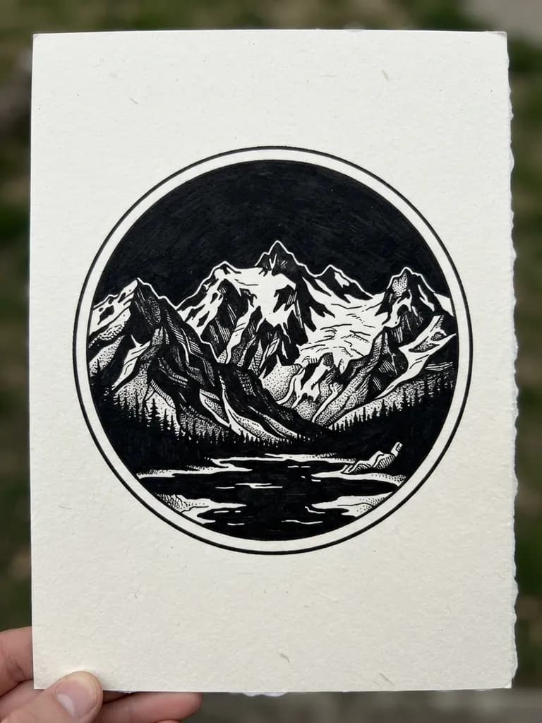 AI-generated tattoos example — Blackwork mountains, made with Nano Banana 2 Lite on BananaBanana