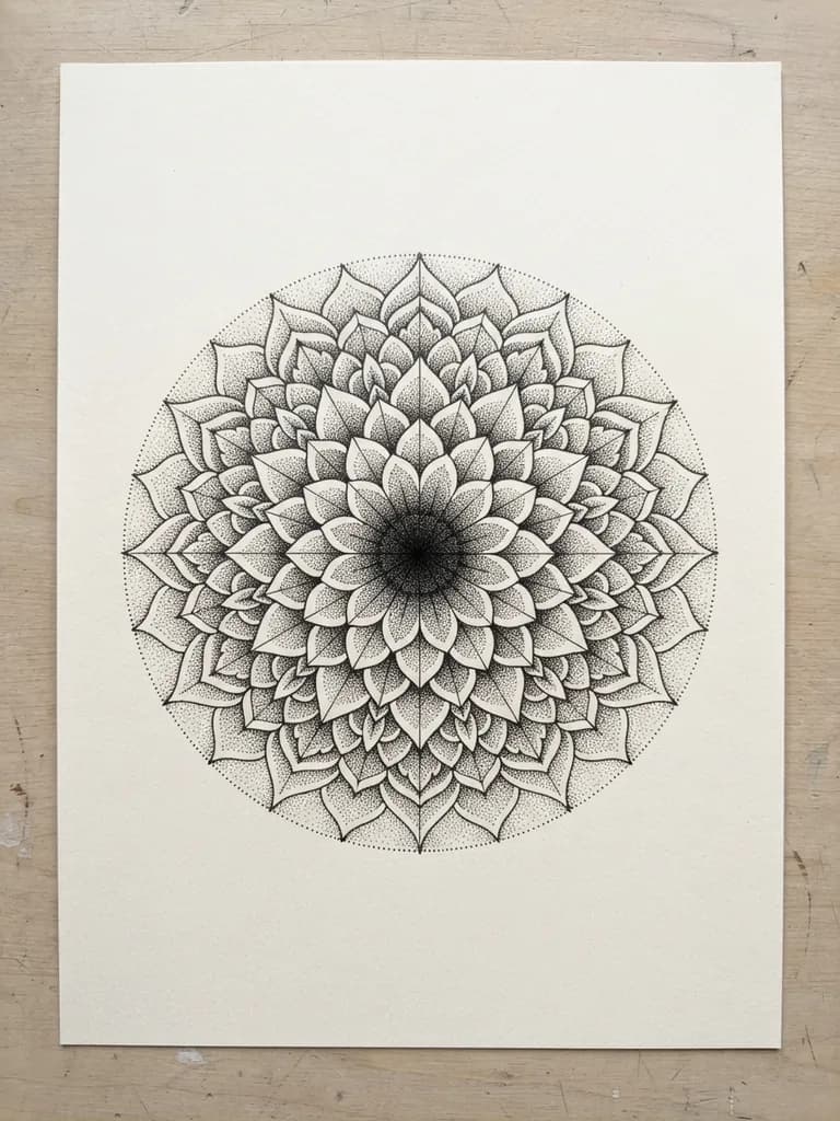 AI-generated tattoos example — Dotwork mandala, made with Nano Banana 2 Lite on BananaBanana