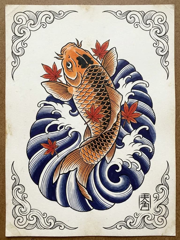 AI-generated tattoos example — Irezumi koi, made with Nano Banana Pro on BananaBanana