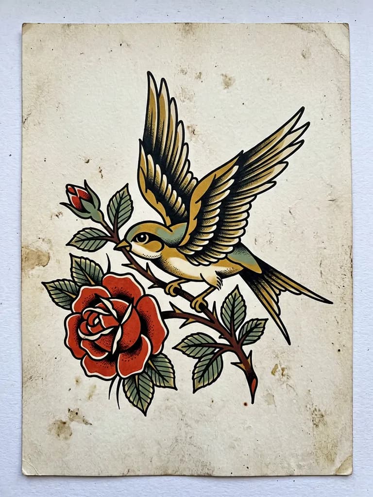 AI-generated tattoos example — American traditional swallow, made with Nano Banana 2 on BananaBanana