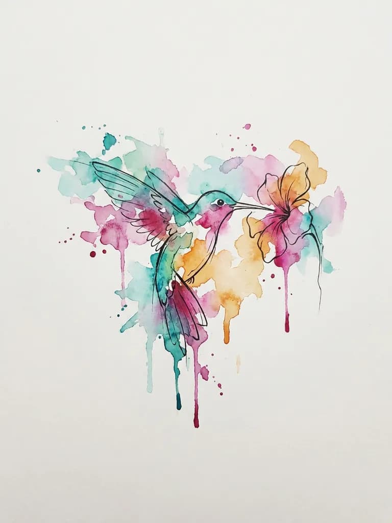 AI-generated tattoos example — Watercolor hummingbird, made with Nano Banana Pro on BananaBanana