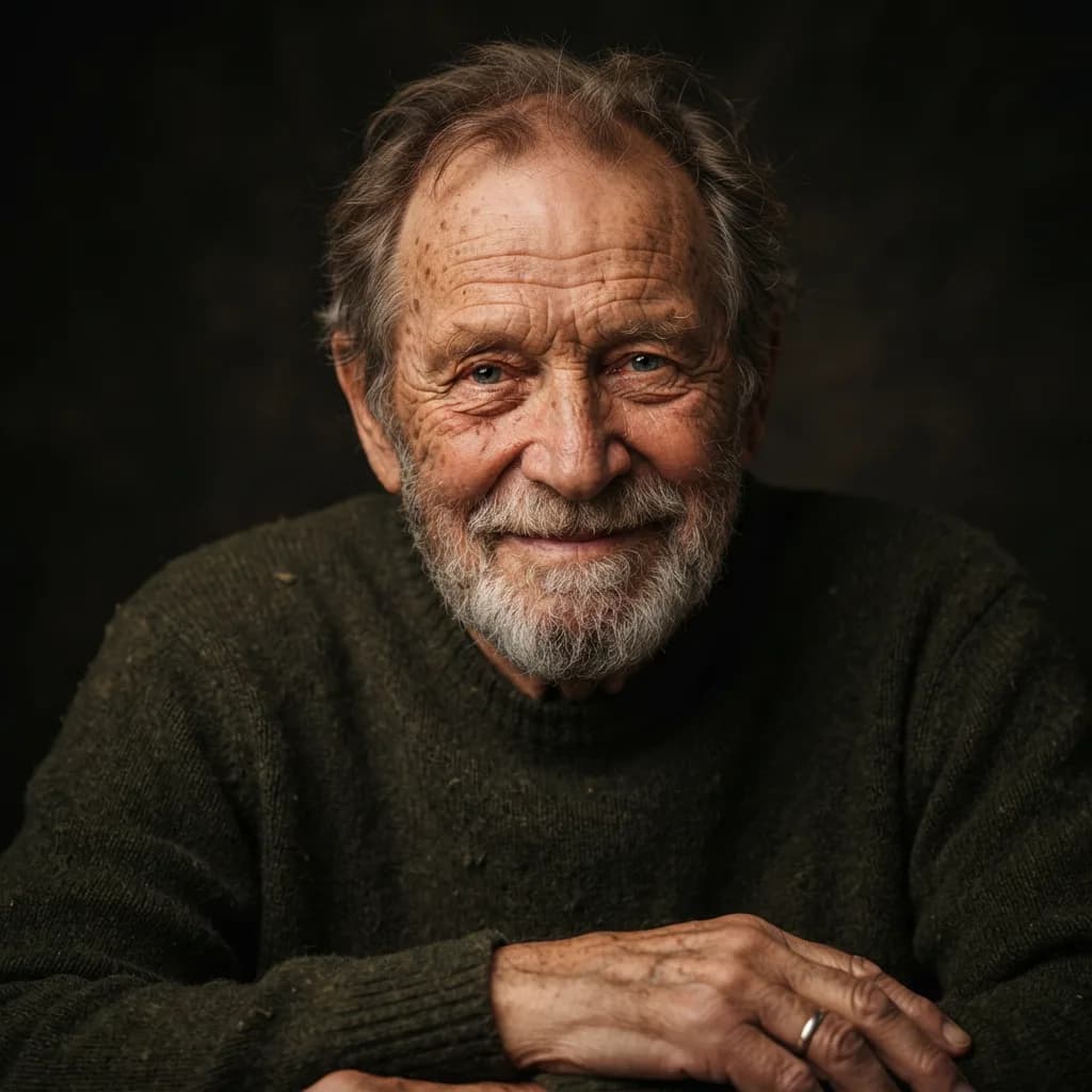 Elderly man portrait, Nano Banana 2 Lite — warm studio lighting, realistic wrinkles and kind expression
