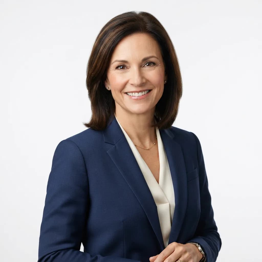 Middle-aged woman in business blazer, white background headshot, Nano Banana 2 Lite