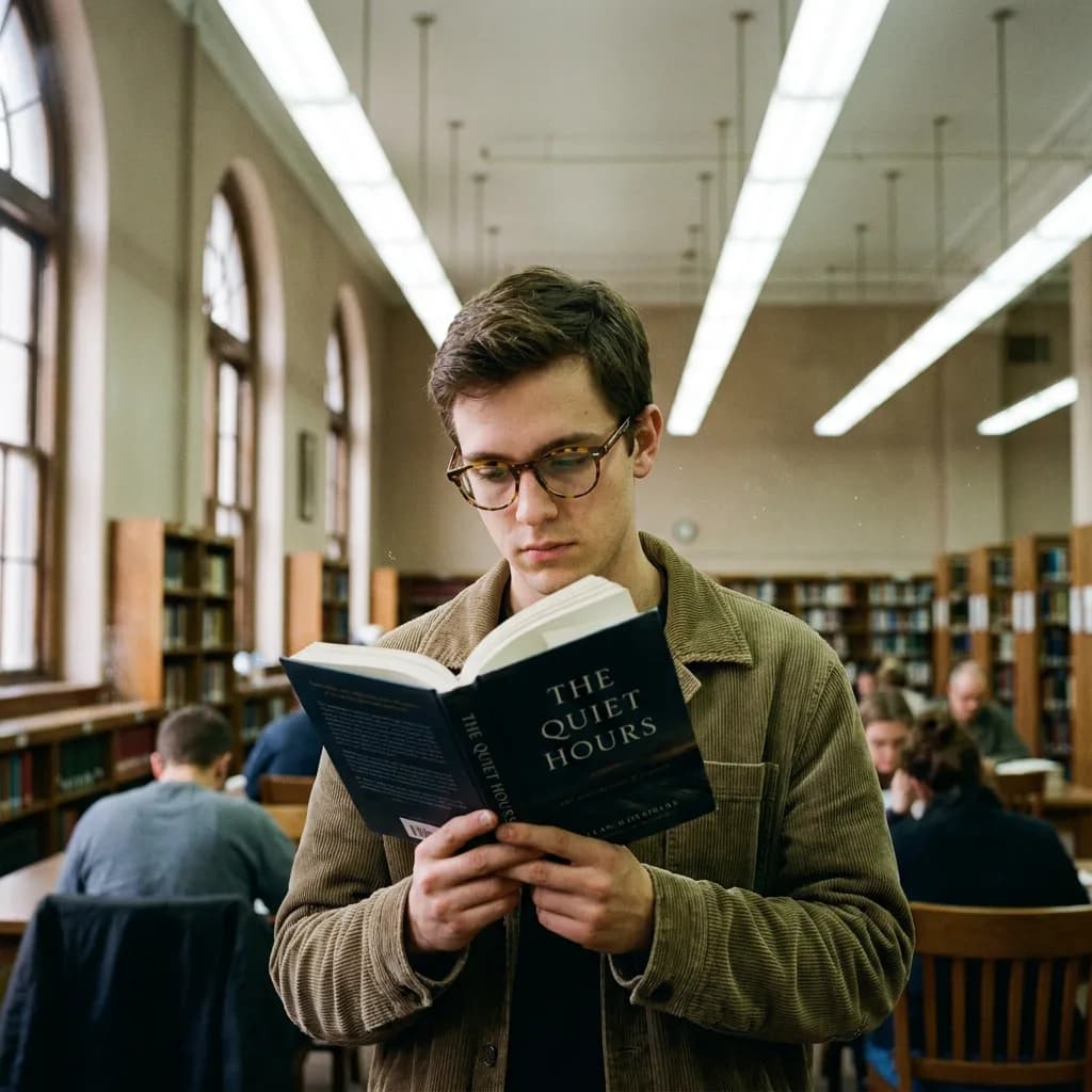 Man reading in library, Nano Banana Pro