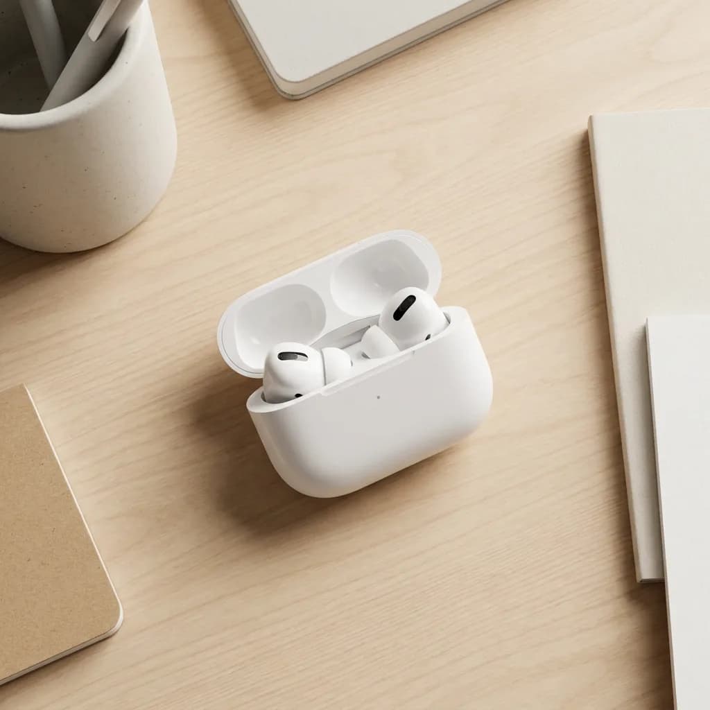 Wireless earbuds in charging case, Nano Banana Pro