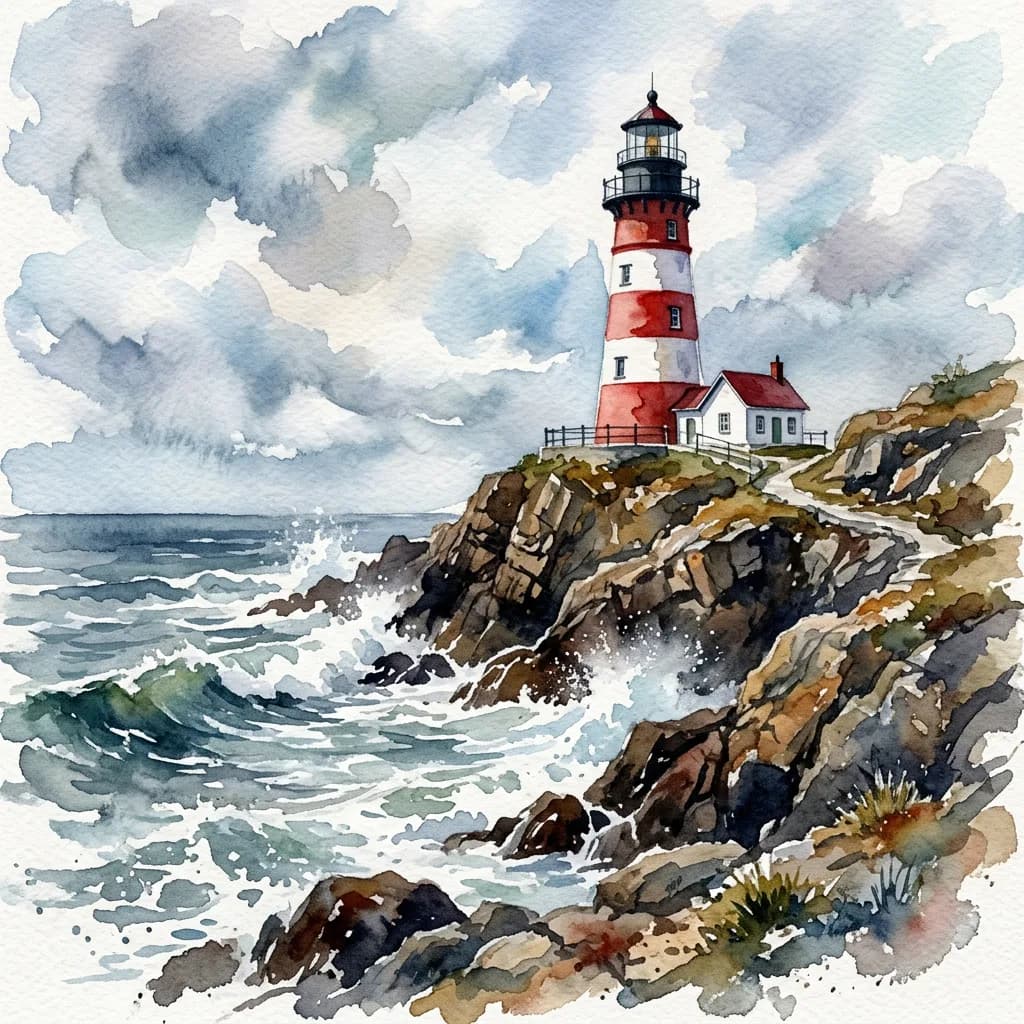 Lighthouse watercolor, Nano Banana 2 — similar quality, slightly different color palette