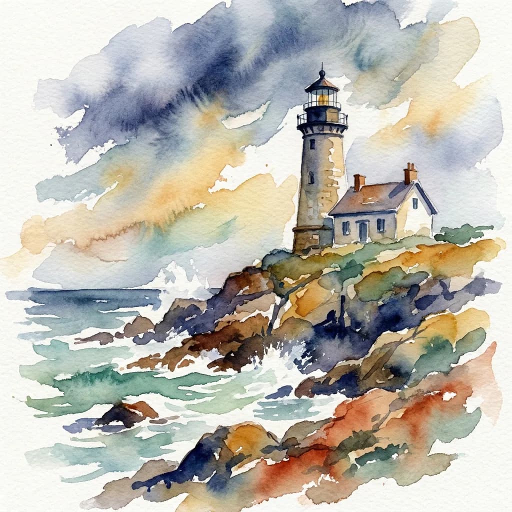 Lighthouse watercolor, Nano Banana Pro — finest brushstroke detail and most controlled bleeding edges