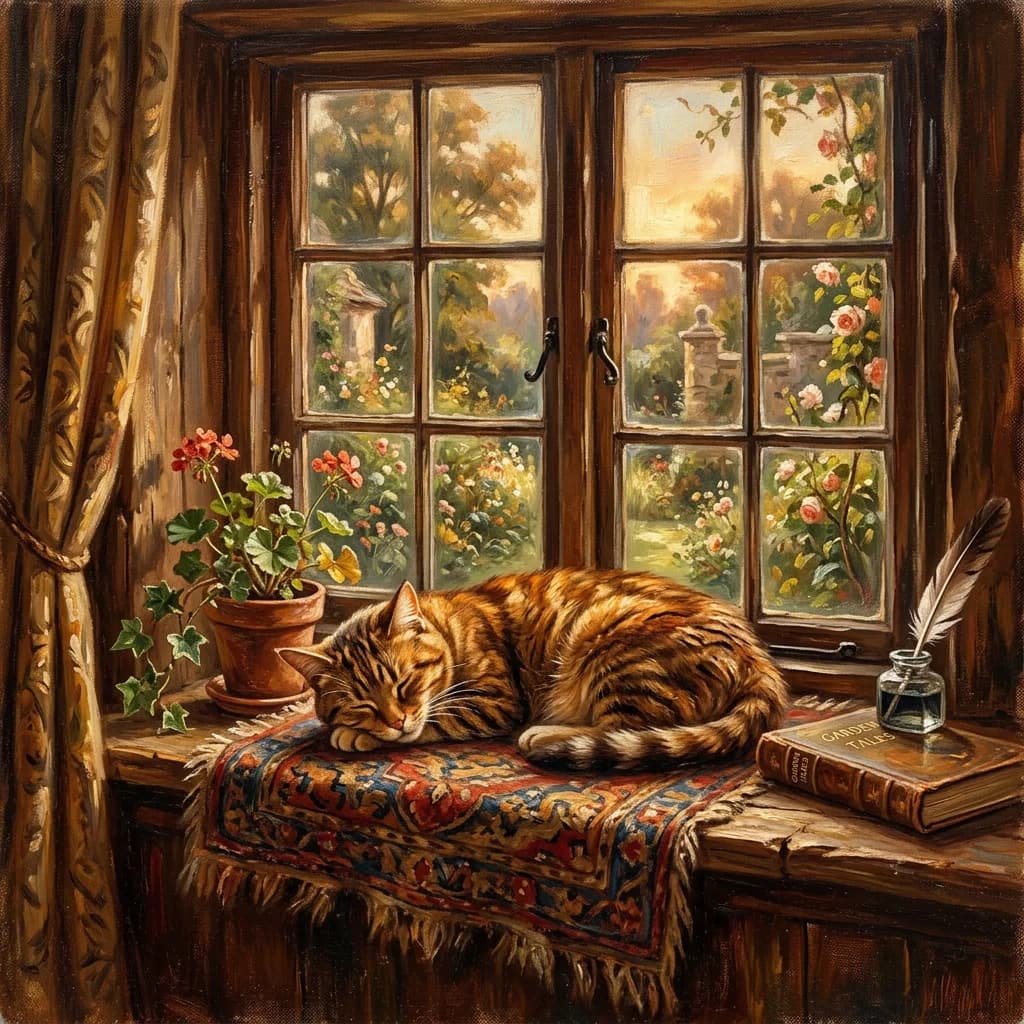 Cat oil painting, Nano Banana 2 — warm palette, mid-range brushstroke detail