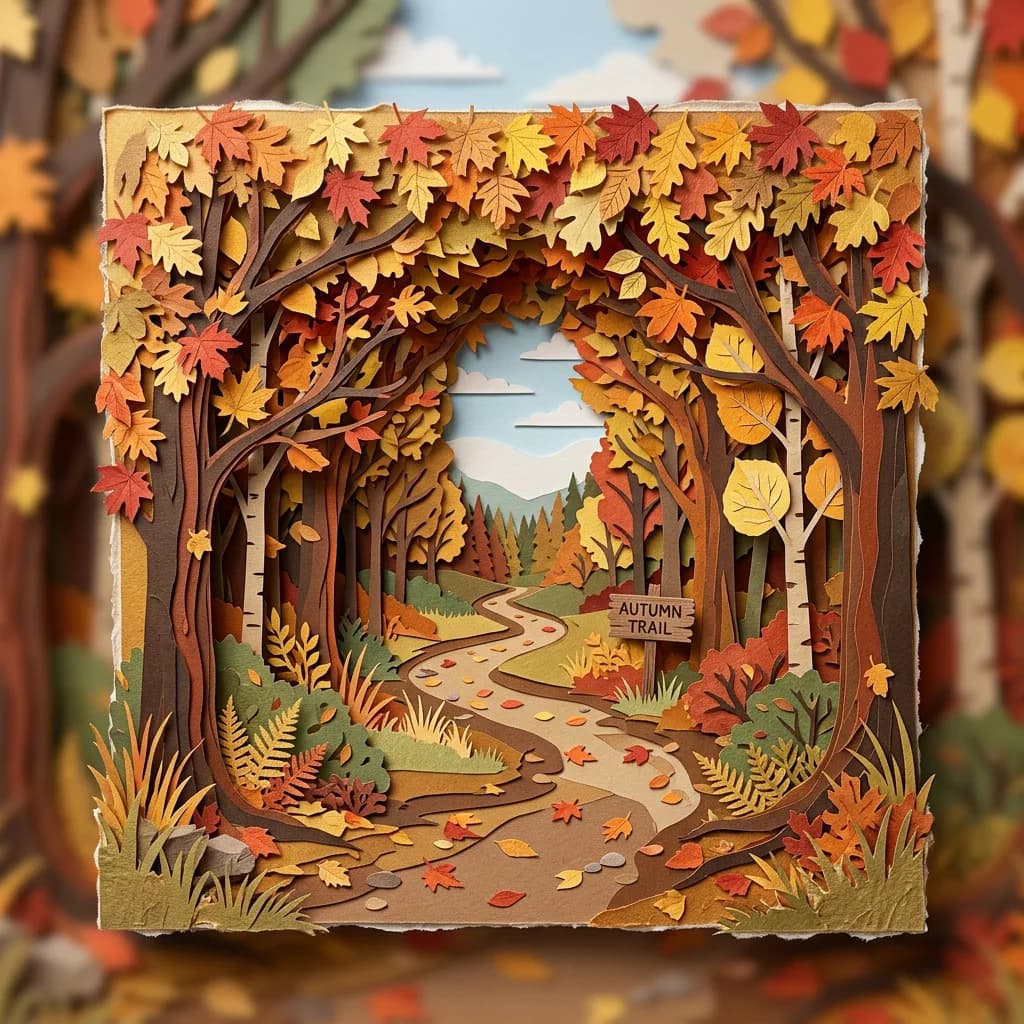 Autumn forest paper cut, Nano Banana 2 — similar layered composition