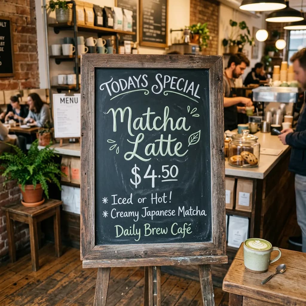 Chalkboard cafe menu, Nano Banana 2 — readable text, slightly different handwriting style