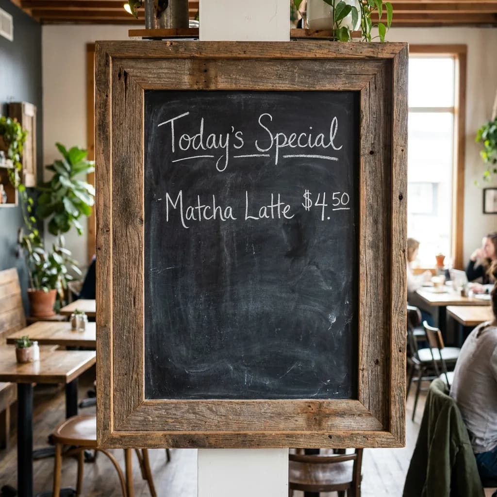 Chalkboard cafe menu, Nano Banana Pro — cleanest letterforms but less hand-drawn character