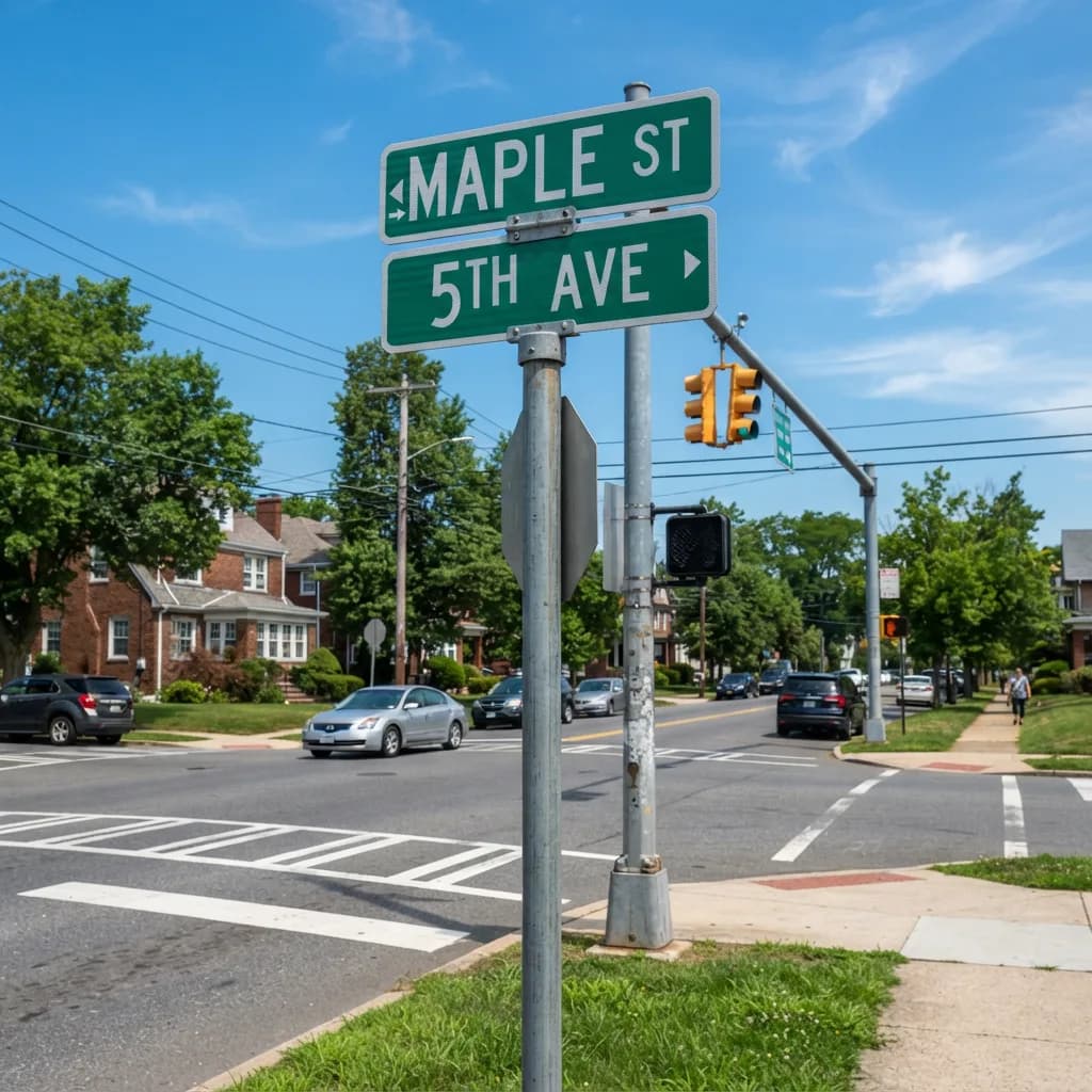 Street sign showing Maple St and 5th Avenue, blue sky, Nano Banana 2 Lite