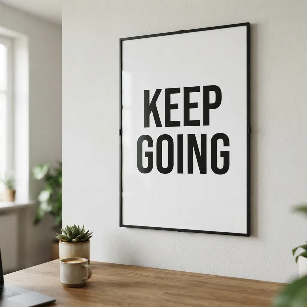 Motivational poster reading KEEP GOING in sans-serif letters, Nano Banana 2 Lite