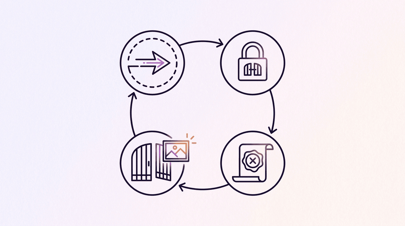 Diagram-style illustration of a four-step request cycle between an agent and a paid API, editorial style