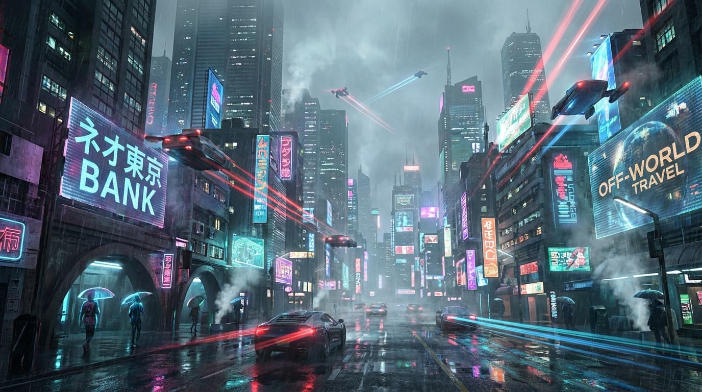 AI-generated sci-fi cyberpunk cityscape in 4K — BananaBanana text to image